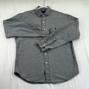 Polo Ralph Lauren Long Sleeve Button Soft Cotton Shirt Gray Pony Men L Slim Fit